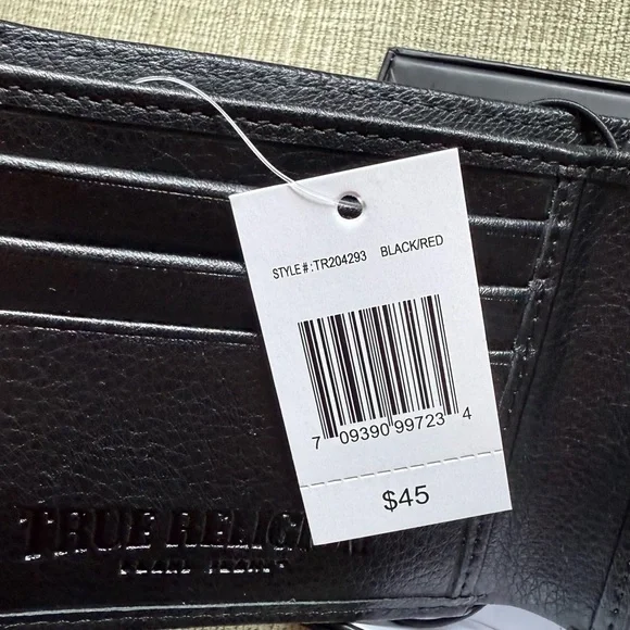 TRUE RELIGION Black Leather Wallet With Red Trim NWT